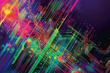 Poster - Colorful Circuit Board: Data Streams and Interconnectivity in Digital Technology