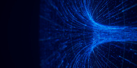 Poster - abstract flow of data in cyber wormhole. quantum computing information vortex. digital singularity.
