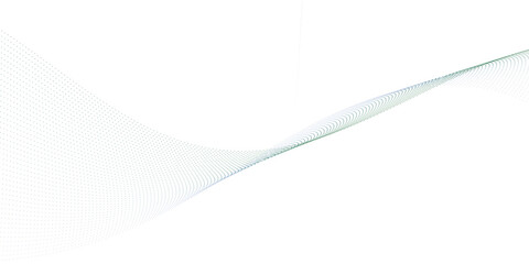 Poster - Abstract flowing dots particles wave curved lines on transparent background. Black halftone gradient smooth curve line shape background. Design for frequency sound, technology, science, banner. Vector