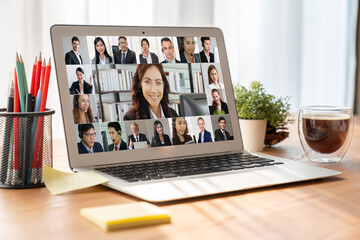 Poster - Business people on video conference for modish virtual group meeting of corprate business office workers