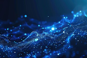 Fototapete - Network of connected points in glowing blue symbolizing technology and data flow