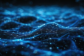 Poster - Abstract network of blue lines and dots symbolizing data connection and technology