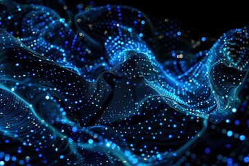 Fototapete - Abstract digital wave with glowing blue particles creating a futuristic look