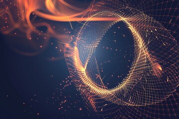 Poster - abstract glowing network background with wavy lines and bright dots dark backdrop