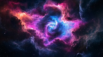 a nebula of cosmic dust and light, painted with pink, blue, and purple hues.