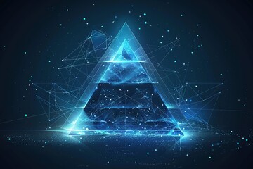 Fototapete - Glowing Pyramid Network: A digital pyramid structure with interconnected lines and dots
