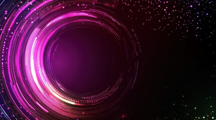 Poster - Futuristic abstract design with glowing circles and bokeh lights in purple and black