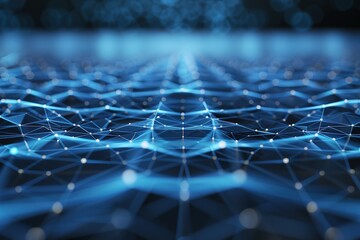 Fototapete - Blue Abstract Network: Interconnected nodes and lines suggesting data flow