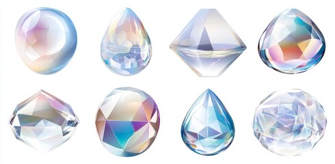 Poster - An arrangement of iridescent 3D holographic liquid bubbles on a white backdrop
