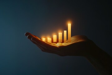 Poster - Growing chart on a hand representing growth progress and potential success