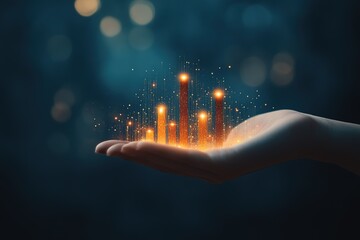 Poster - Hand holding glowing graph: symbol of growth investment and data analytics