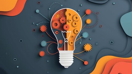 Poster - light bulb with gears connects to human mind, symbolizing creativity and innovation through design i