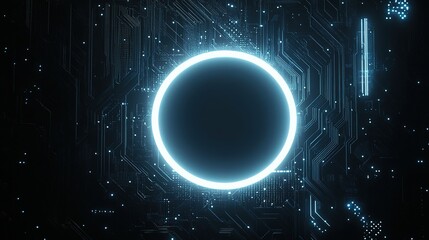 Poster - Glowing circle on intricate circuit board a portal to another dimension futuristic tech