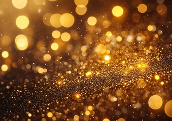 Wall Mural - An abstract image featuring shimmering golden bokeh and glitter particles