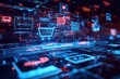 © Anat art - Futuristic e-commerce digital landscape with floating shopping icons and neon blue cybernetic elements in a high-tech online marketplace