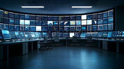 Poster - Modern Control Room With Many Screens