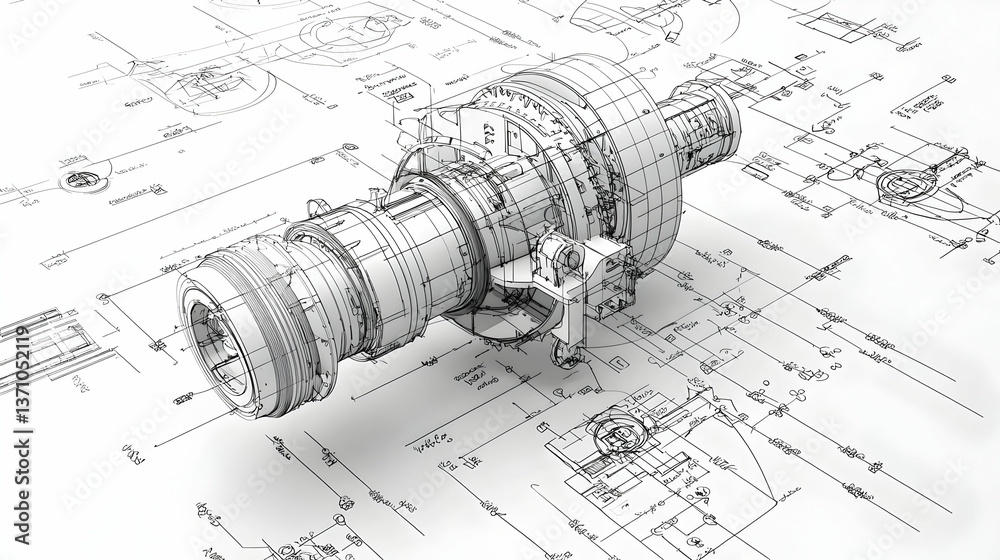 Technical Drawing Of Automotive Differential Stock Photo | Adobe Stock