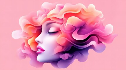 Poster - Woman's face appears with closed eyes and pink lips, surrounded by swirling, colorful smoke on a pink background.