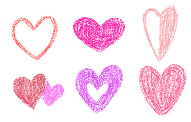 Poster - Childlike hearts drawn with crayon or chalk pencil