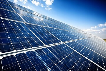 Wall Mural - aerial view of solar panels in photovoltaic power station fields under clear sky in china