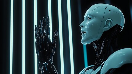 Poster - Sentient robot in contemplation, expressing emotion