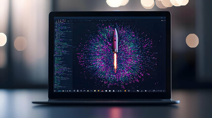 Poster - Laptop Display Showing Abstract Rocket Design
