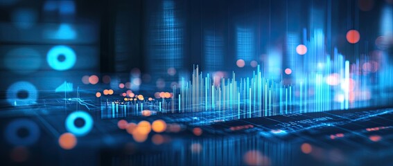 Poster - A mockup showcasing a financial chart with upward trends and  market data, presented in 3D on a sleek, dark background
