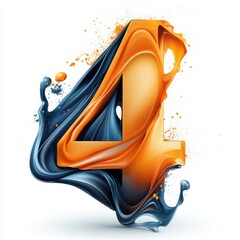 Poster - Artistic number four with vibrant orange and blue fluid design