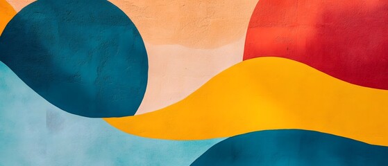 Poster - A vibrant abstract background featuring flowing shapes in bold colors including blue, yellow, orange, and red, ideal for modern design projects, advertising, or creative presentati