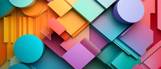 Poster - An eye-catching abstract composition featuring vibrant colors and geometric shapes. The harmonious blend of circles and squares creates a dynamic visual appeal for modern designs.
