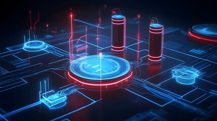 Poster - Futuristic digital interface with glowing circuits and nodes, showcasing advanced technology concepts and data flow, perfect for tech-related themes and innovation ideas.