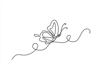 Poster - Butterfly in One continuous line drawing. Beautiful flying moth for wellbeing beauty or spa salon logo and divider concept in simple linear style. Editable stroke. Doodle vector illustration