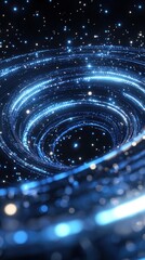 Poster - Futuristic Abstract with Glowing Particles, Spiraling Energy Stream Against Dark Background