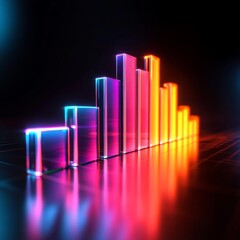 Poster - Futuristic Neon Bar Chart with Reflections Against a Dark Background Showcasing Growth and Progress