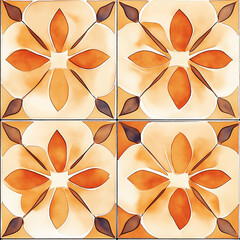 Poster - Orange flower tiles creating repeating pattern on wall
