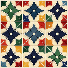 Poster - Colorful vintage ceramic tiles creating seamless floral pattern