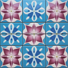 Poster - Vibrant blue and purple floral pattern decorating ceramic tiles