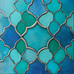 Poster - Moroccan quatrefoil seamless pattern creating stunning teal blue background