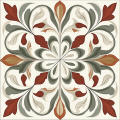 Poster - Elegant floral tile design creating seamless pattern with red and green leaves