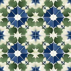 Poster - Seamless tile pattern creating intricate blue and green floral design