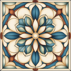 Poster - Elegant blue and beige floral tile design creating a luxurious ambiance