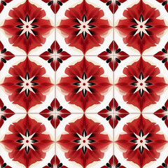 Poster - Red flower pattern creating seamless tile design