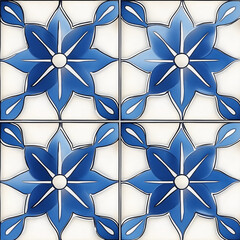 Poster - Blue flowers repeating pattern decorating ceramic tiles