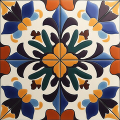 Poster - Colorful talavera mexican tile showing traditional floral pattern design
