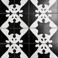 Poster - Black and white cement tiles showing seamless geometric pattern