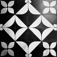 Poster - Black and white cement tiles showing a beautiful floral pattern