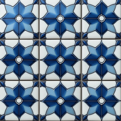Poster - Blue and white floral pattern decorating ceramic tiles creating seamless design