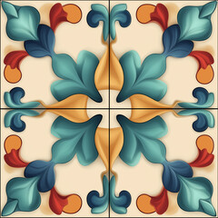 Poster - Seamless floral pattern forming a cross on decorative tiles