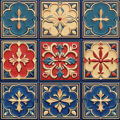 Poster - Colorful ceramic tiles forming a seamless vintage floral pattern are creating a beautiful decorative surface