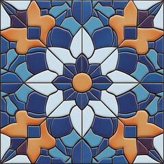 Poster - Colorful glazed ceramic tile with floral pattern creating a decorative design